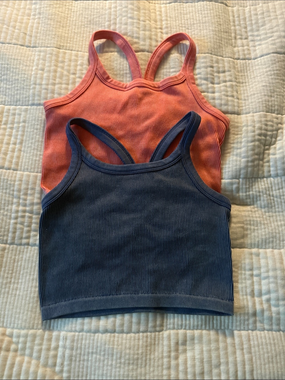 Ribbed Racerback Crop Tank Tops in Coral and Navy